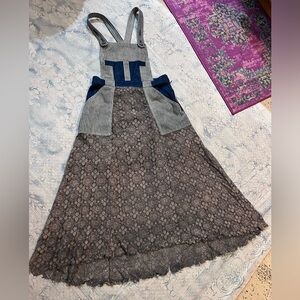 FREE PEOPLE Very Rare x Railroad stripe Dress retro Distressed Maxi overall XS